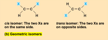 <p>Have the same covalent arrangements but <strong>differ in spatial arrangements</strong> due to inflexibility (double bonds)</p>