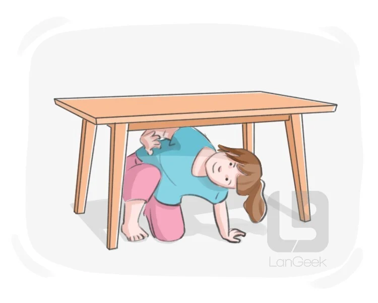 <p><strong>Definition: </strong>generally means <mark>in or to a lower position, directly under, or covered by something</mark>. It can also mean unworthy of a person's status or rank.</p>
