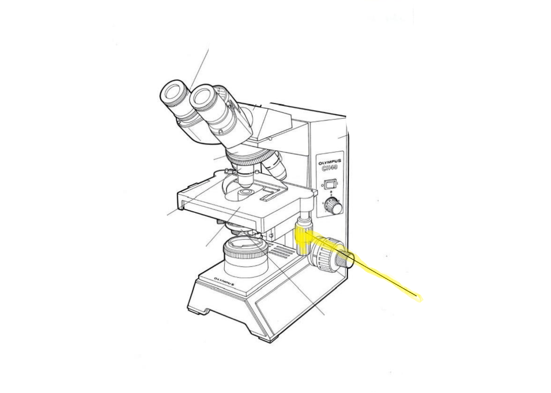 <p>Label the part of the microscope highlighted in yellow</p>