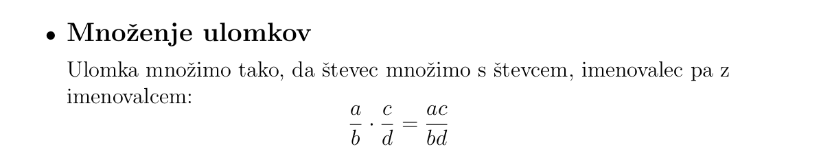 <ul><li><p>MNOZENJE ULOMKOV </p></li></ul><p>stevec mnozimo s stevcem, imenovalec z imenovalcem</p>