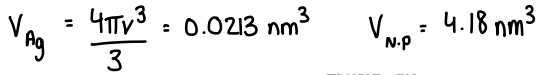 <p>Assume it is a sphere, therefore calculate the volume of the atoms. </p><p>Then calculate the volume of the nanoparticle.</p><p>Divide the volume of the nanoparticle by the volume of the atom.</p><ul><li><p>Assume a ~74% packing density.</p></li></ul><p></p>