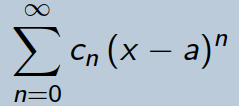 <p>Wat is:</p><ol><li><p>centrum?</p></li><li><p>interval van convergentie?</p></li><li><p>Coëfficiënten?</p></li></ol><p></p>
