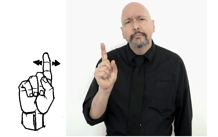 <p>hold pointer finger up and move wrist/hand side to side with wh</p>