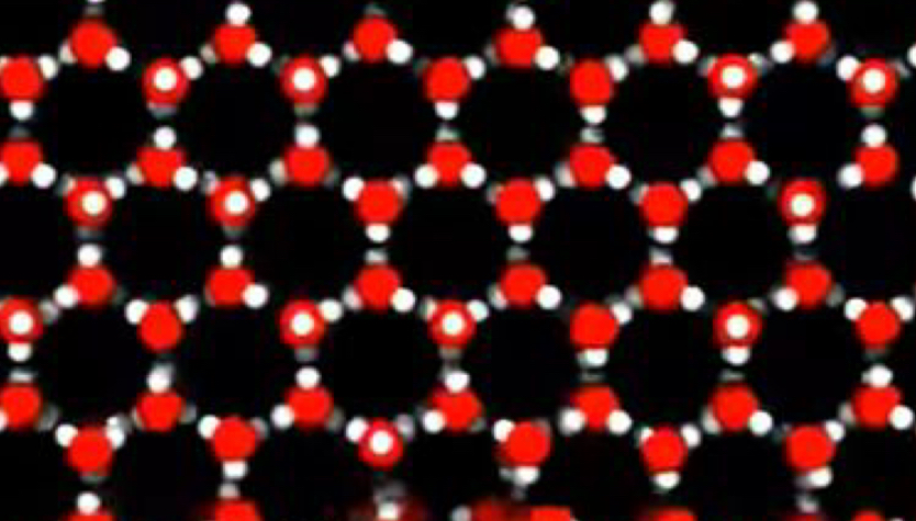 <p>In a solid state, water forms …? (Hint: density, structure)</p>