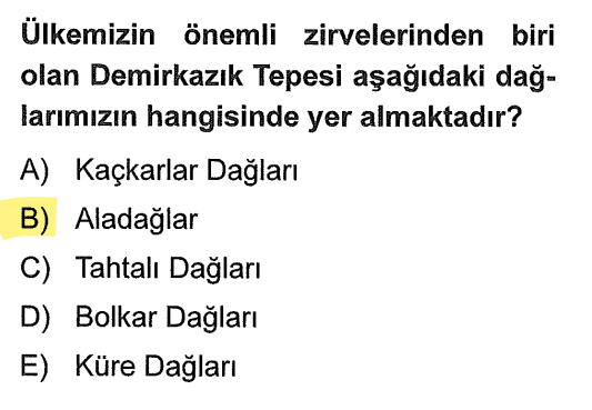 <p>Aladağlar (Toroslar'ın bir parçası) içindeki en yüksek zirve <strong>Demirkazık</strong> tepesidir. Bu bölge özellikle dağcılık için çok önemlidir.</p>
