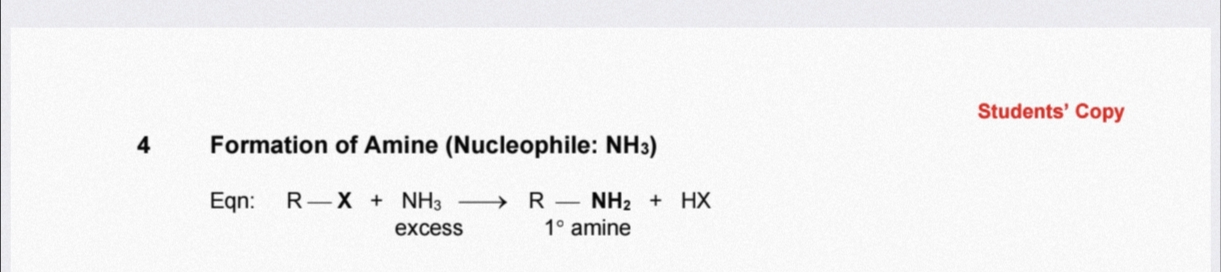 <p>Formation of amine from halogenoalkane</p>