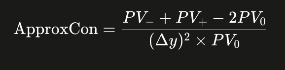 <p><span>the </span><em>curvature</em><span> correction; duration alone assumes a straight line, convexity fixes the fact that the price-yield relationship bends</span></p>