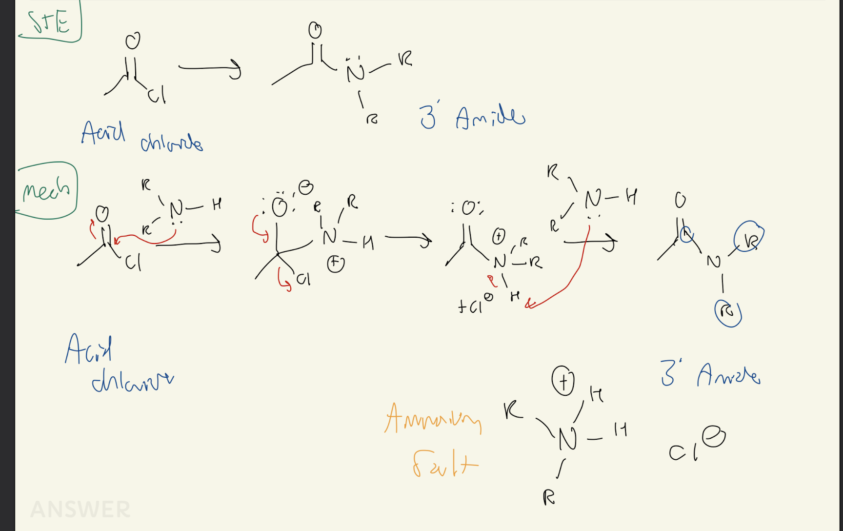 <p><strong>Acid Chloride → 3° Amide</strong></p>