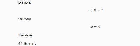 <p>The <strong>solution</strong> that makes the equation true.</p><p><strong>Memory Trick</strong></p><blockquote><p><strong>"Root = the answer that makes it true."</strong></p></blockquote><p></p>