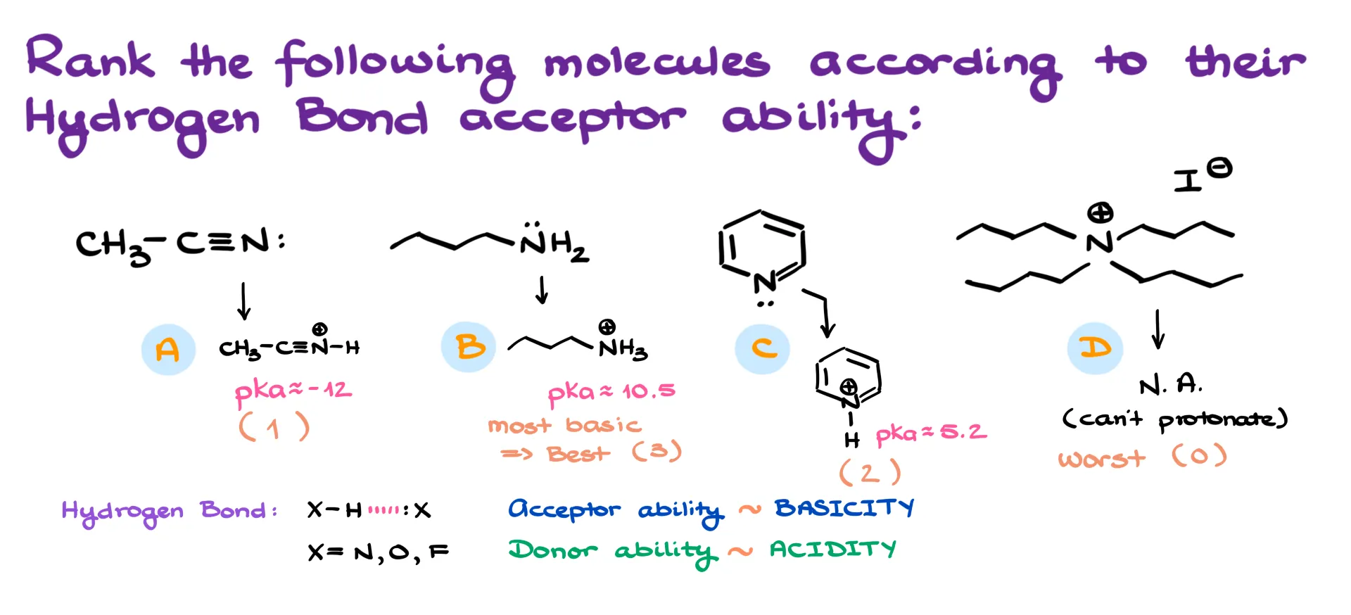 <p><strong>☆ what is the difference between a hydrogen-bond donor and a hydrogen-bond acceptor?</strong></p>