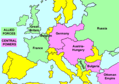 <p>In World War I the alliance of Germany and Austria-Hungary and other nations allied with them in opposing the Allies. Included the Triple Alliance of Germany, Austria-Hungary, & Italy. Italy eventually leaves the Triple Alliance and joins the Allied Powers</p>