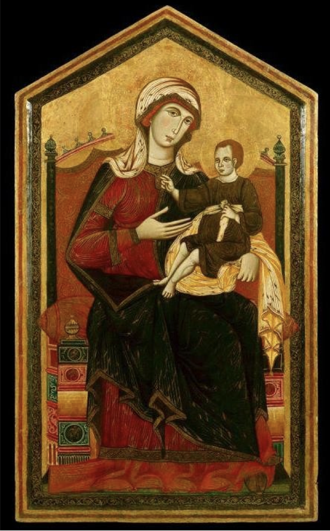 <p>Guido da Siena, triptych, Madonna enthroned with scenes of martyrs, 1270, Italo-byzantine, tempera</p>