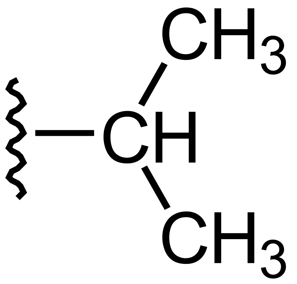 <p>A branched chain of 3 carbons attached to the main molecule at the middle carbon</p>