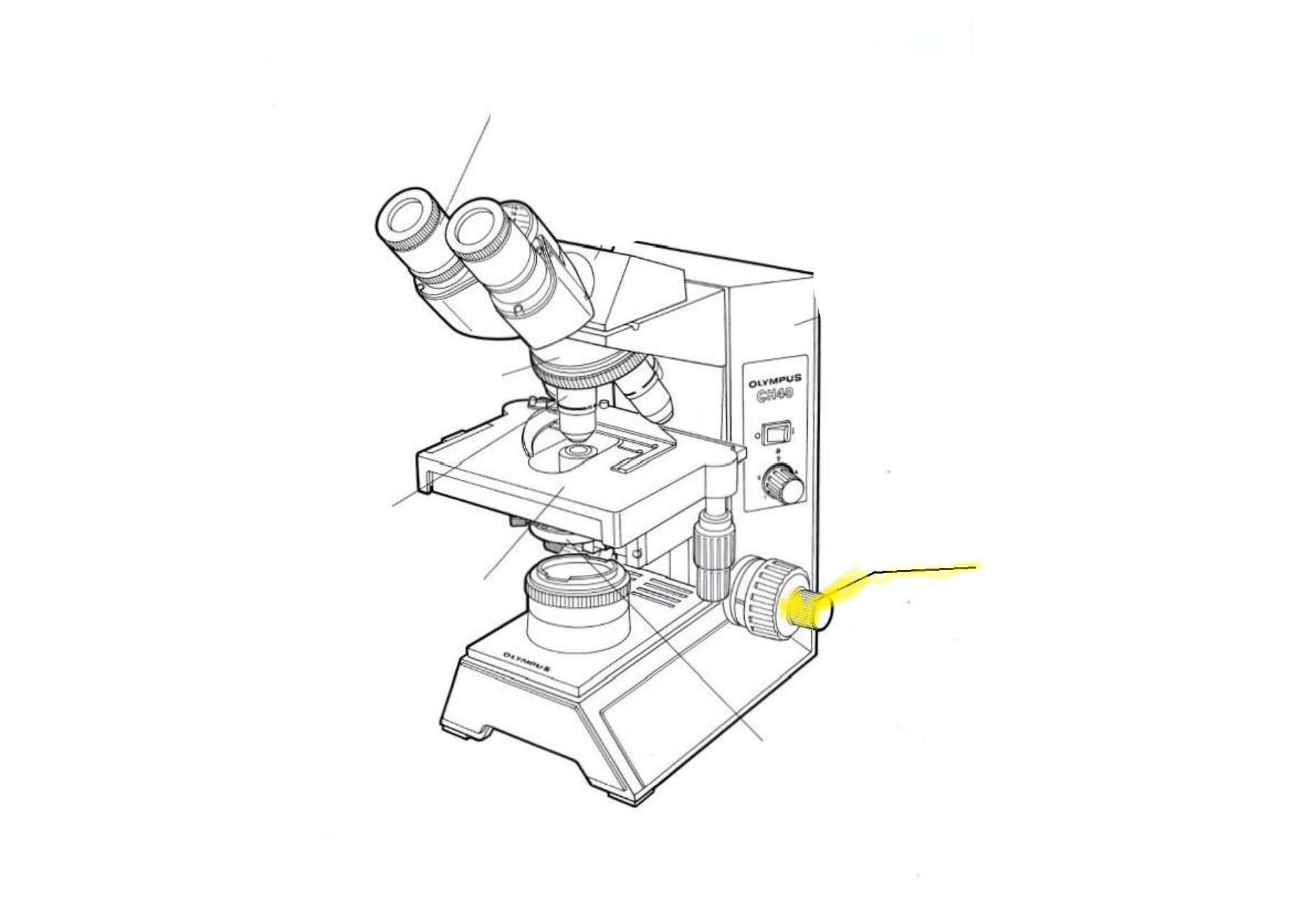 <p>Label the part of the microscope highlighted in yellow</p>