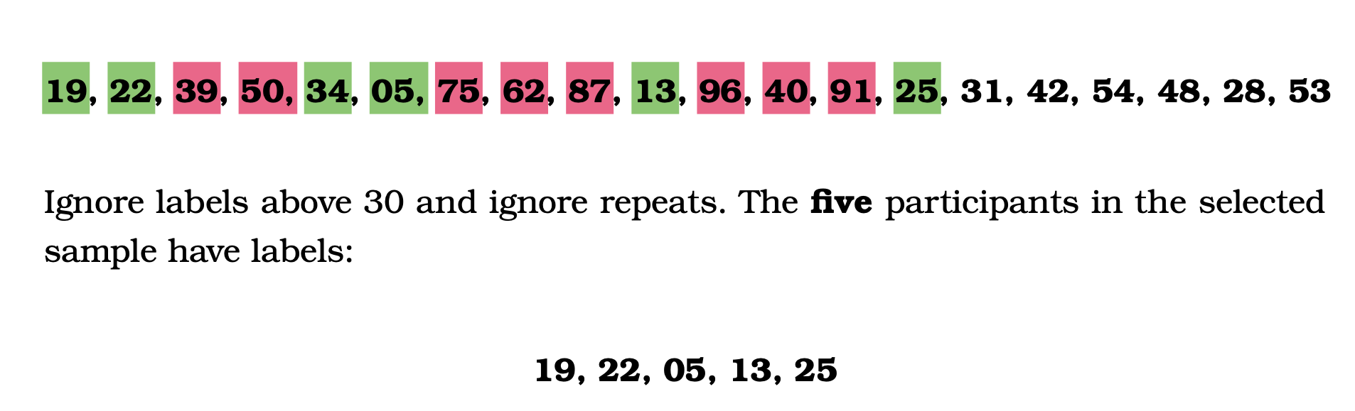 <p>19, 22, 05, 13, 25</p>