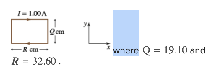 <p>A <span style="font-family: inherit; line-height: normal; font-size: inherit;">19.10&nbsp;cm×32.60&nbsp;cm</span><span style="font-family: inherit; line-height: inherit; font-size: inherit;"> </span>rectangular loop of wire carries 1.00 A of current clockwise around the loop. The magnetic field is 2.100 T out of the page.</p><p><span style="font-size: medium;">What is the magnetic force on the top side? If the magnetic force is in the </span><span style="font-family: inherit; line-height: normal; font-size: inherit;">−y</span><span style="font-family: inherit; line-height: inherit; font-size: inherit;"><em> </em></span><span style="font-size: medium;">-direction, enter a negative value. (Round the final answer to three decimal places.)</span></p>