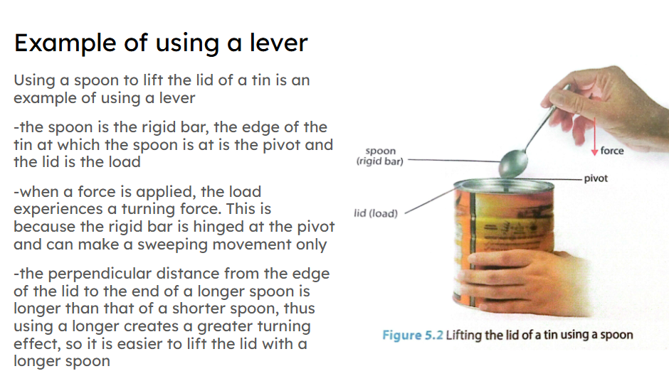 <p>longer spoon → further distance from pivot → larger moment applied </p>