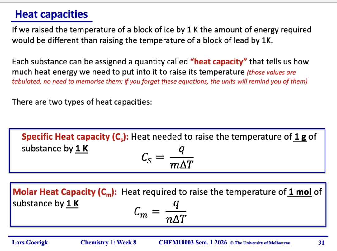 <p>how much heat energy required to raise the temp by 1deg</p>