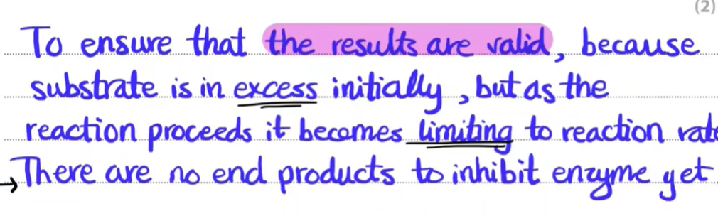 <p>- because initially substrate is in excess</p><p></p><p>- so substrate is not limiting factor, hence allows valid results </p><p></p>