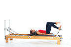 <p><strong>Setup</strong></p><ul><li><p>Lying supine in neutral spine position, feet hip width apart, heel of one foot placed on footbar, other leg bent at 90 degree angle in hip and knee joints (tabletop position)</p></li><li><p>Resistance: medium to heavy | <strong>Springs: 3R  or 3R+ 1B</strong></p></li></ul><p><strong>Movement</strong></p><ul><li><p>Exhale: Straighten working leg</p></li><li><p>Inhale: Bend leg, return to start position</p></li></ul><p><strong>Muscle Focus</strong></p><ul><li><p>Hip extensors</p></li><li><p>Knee extensors</p></li></ul><p><strong>Objectives</strong></p><ul><li><p>Hip extensor control</p></li><li><p>Knee extensor strength</p></li><li><p>Ankle and foot control</p></li><li><p>Pelvic lumbar stabilization</p></li></ul><p><strong>Cues</strong></p><ul><li><p>Initiate movement with hip extensors</p></li><li><p>Straighten leg completely, avoiding hyperextension</p></li><li><p>Keep bent leg stable</p></li><li><p>Keep foot of working leg dorsiflexed and stable as if standing on floor</p></li><li><p>Maintain pelvic lumbar stabilization</p></li></ul><p></p>