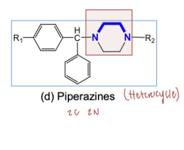 <p>piperazine (hexagon) ring </p>