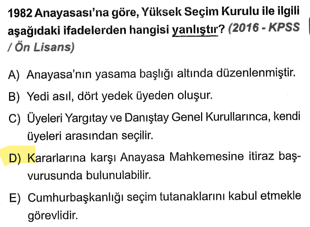 <p>Yüksek Seçim Kurulu'nun verdiği kararlar kesindir ve bu kararlara karşı başka hiçbir yere itiraz edilemez.</p>
