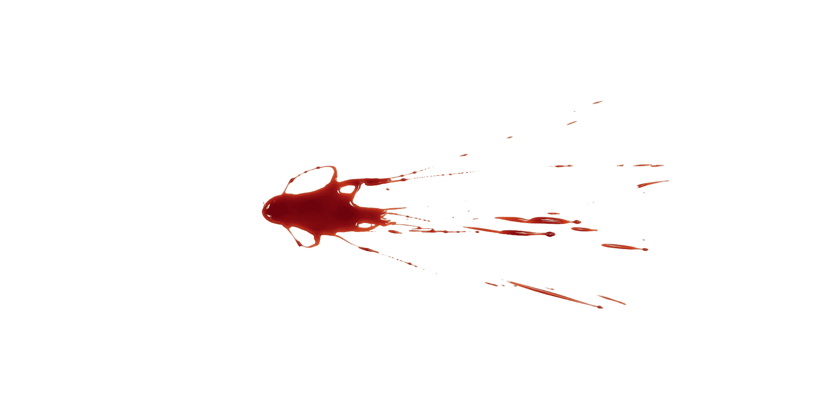 <p>Spatters with an elliptical or elongated shape struck the surface at an angle. This often means that an external force was applied that provided horizontal velocity, speed in a given direction, to the droplets. The more elongated the droplet, the faster they were moving. The tail of each droplet indicates the direction it was moving it when it struck the surface.</p>