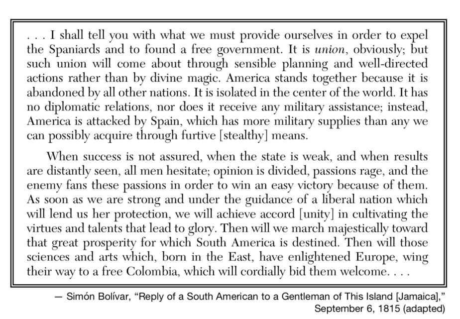 <p>In this letter, Simon Bolivar goal is to…</p>