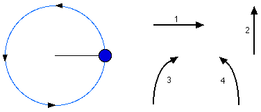 <p>At the location of the ball, which arrow represents the velocity?</p>