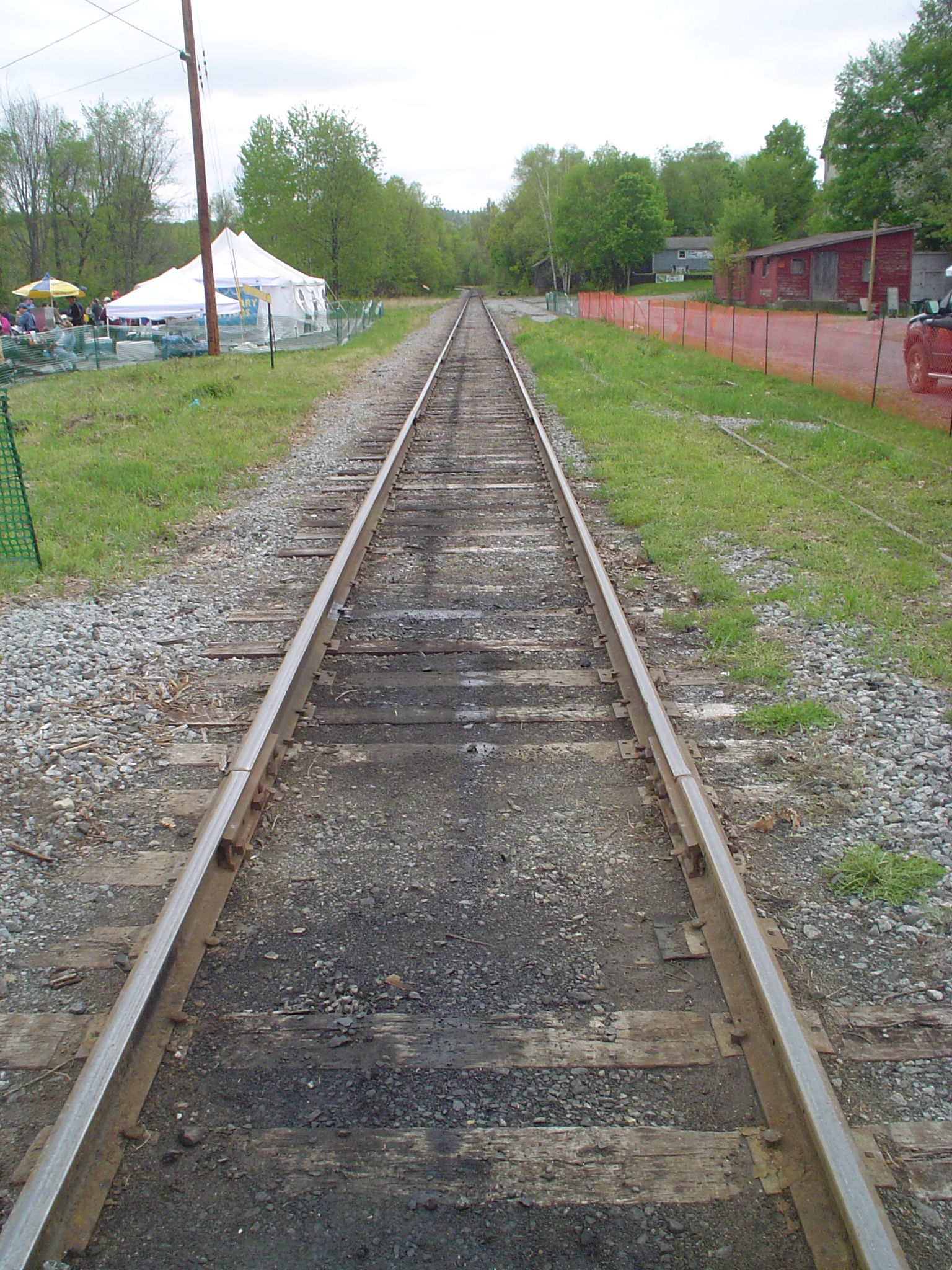 <p>the place where the rails seem to join</p>