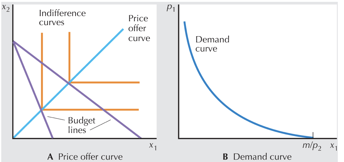 <p>perfect complements, price offer curve and demand curve </p>