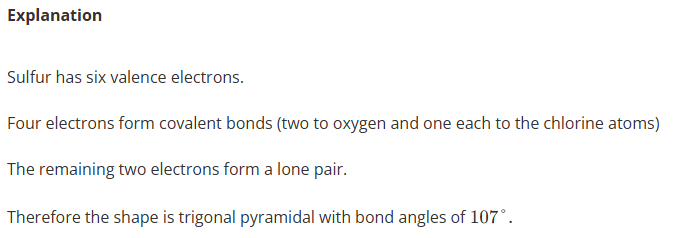 <ul><li><p><strong>trigonal pyramidal</strong></p></li><li><p><strong>107</strong><span><span>.</span></span></p></li></ul><p></p>