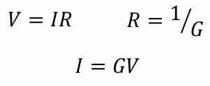 <ul><li><p>The movement of ions is described as the current (I)</p></li><li><p>At equilibrium, the current = 0</p></li><li><p>Ohm’s law predicts the direction and amplitude of the current flow</p></li><li><p>Conductance (G) is the specific permeability; represent the portion of channels that are open</p></li></ul><p></p>