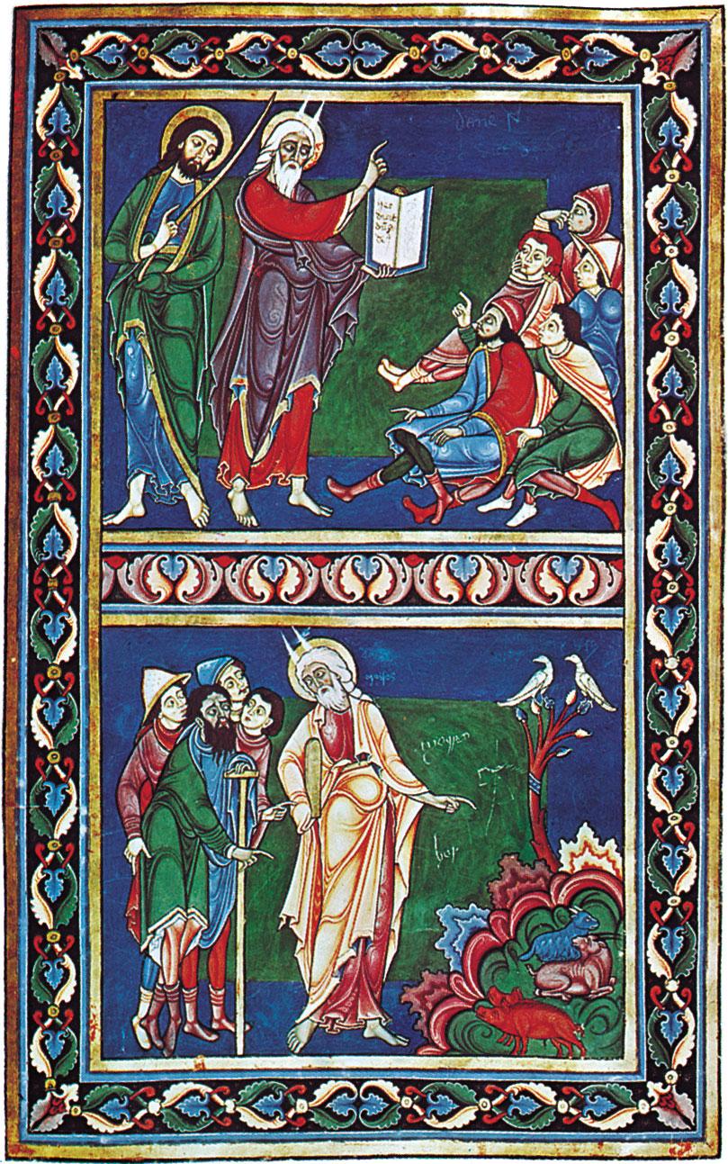 <p>Romanesque</p><p></p><p>Ink, tempera, and golf lead on vellum</p><p></p><p>Commissioned for the abbey of bury st Edmund’s. Master Hugo was a rare well made artist than a monk</p>
