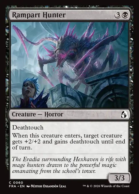 <p>Deathtouch</p><p>When this creature enters, target creature gets +2/+2 and gains deathtouch until end of turn.</p>