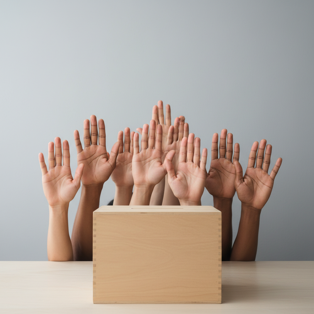 <p>A system of government where people help choose leaders and make decisions.</p>