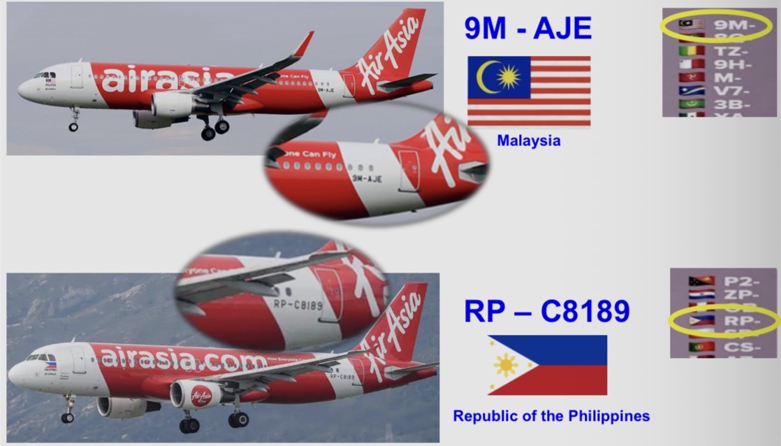 <ul><li><p>Aircraft registration → HS-TQA</p><ul><li><p>Located on the side of aircraft tail</p></li></ul></li><li><p>Operating agency followed by flight number → KLM511</p></li><li><p>Tactical call sign → RTAF121</p></li></ul><p></p><p>***Must not exceed 7 characters </p><p></p>