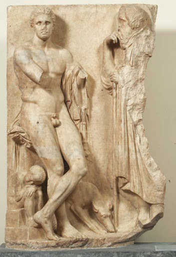 <p><strong>Grave stele of a young hunter,</strong><span> ca. 340-330 BCE; marble, 5.5'</span></p>