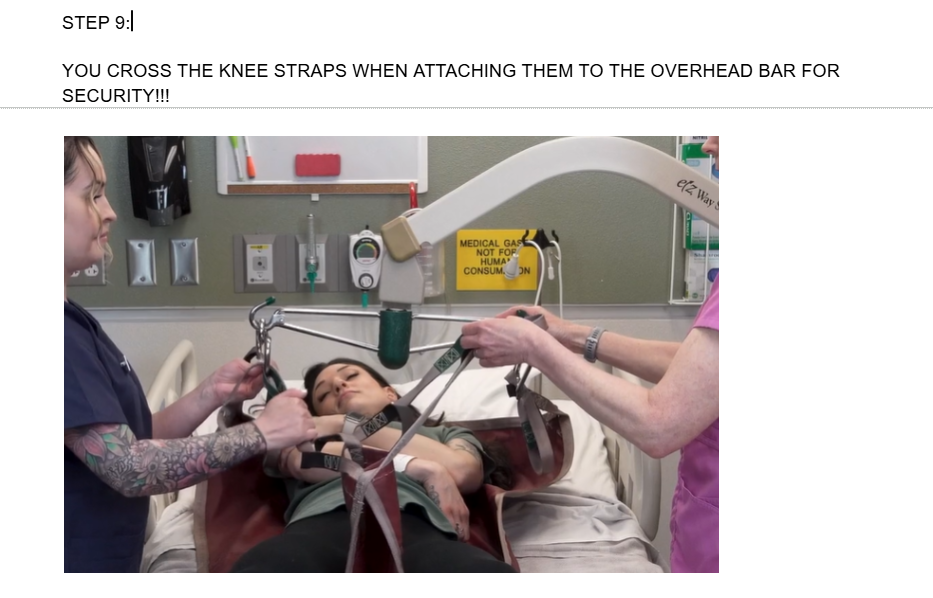 <p><br></p><p><span style="background-color: transparent;">YOU CROSS THE KNEE STRAPS WHEN ATTACHING THEM TO THE OVERHEAD BAR FOR SECURITY!!!</span></p><p><strong><br>[LOOK AT THE DOCUMENT IF U MUST</strong></p>