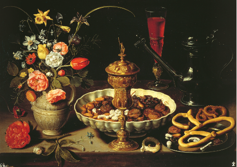 <p>Clara Peeters 1611, still life and breakfast piece </p><p>-One of the few known female painters working professionally in the early 1600s</p><p>-still life focus on everyday object rather than religious or historical scenes </p><p>-Represents wealth, trade, and domestic life in the Netherlands</p>