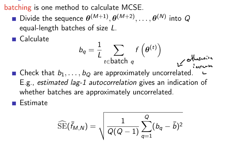 <p>Divide by Q(Q-1) because we are estimating the variance of $$\hat{b}$$, not an individual $$b$$</p><p></p><p>Can also account for auto correlation via time series SEs</p>
