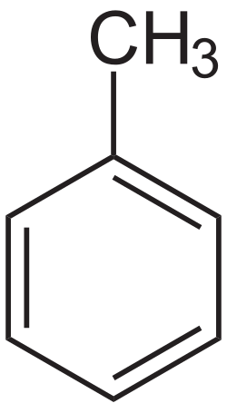 <p>Benzene ring with one carbon attached </p>