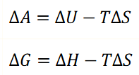 <p>A = constant T, V<br>G = constant T, P</p>