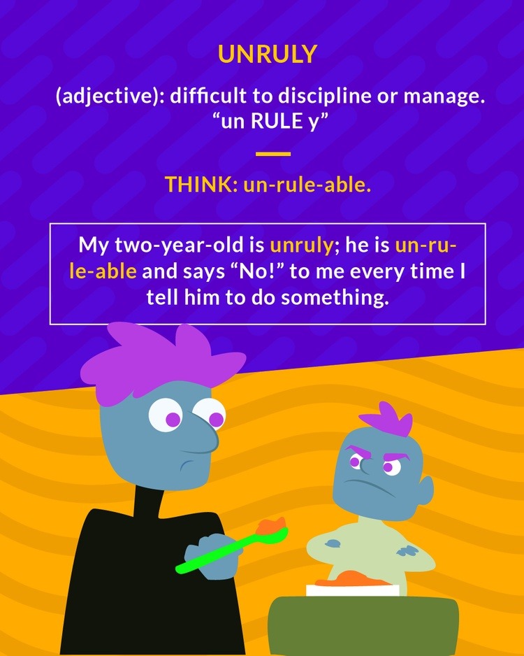 <p>difficult or impossible to control; disobedient</p>