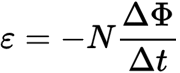 <p>E= voltage/induced emf</p><p>N= number of loops , minus sign has to do with direction of the induced emf </p><p>delta flux = BAcostheta</p><ul><li><p>since flux is equal to BAcostheta we can change the magnetic flux 3 diff ways</p></li><li><p>1- change strength of field in loop, B</p></li><li><p>2- change size of loop , A</p></li><li><p>3- change orientation of loop in field, theta. </p></li></ul><p></p>