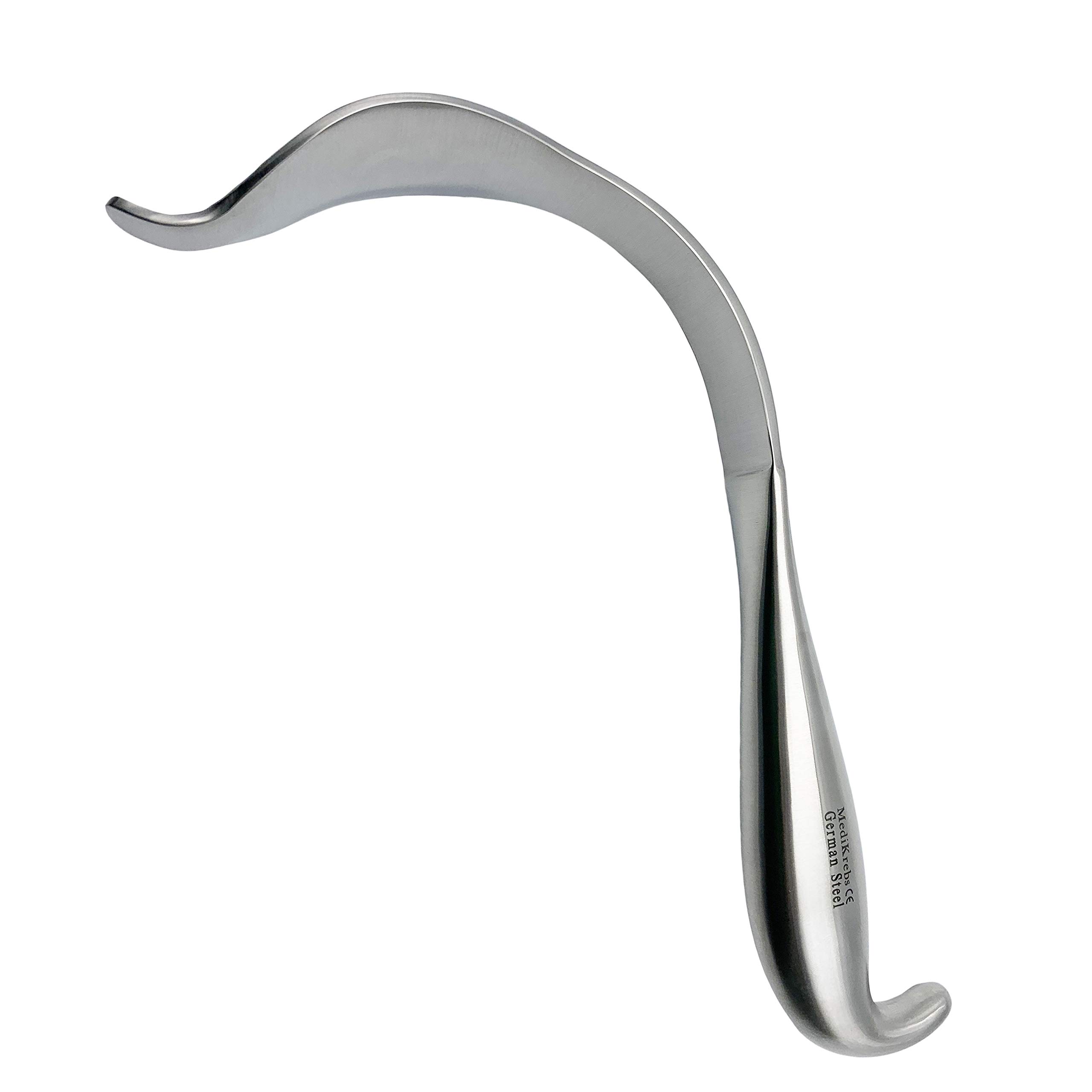 <p>Broad curved hip retractor over the acetabular rim and femur (Land, Gupta).</p>