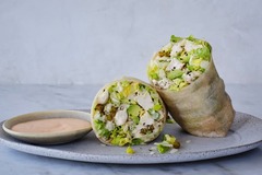 <p>Hand-pulled organic roasted chicken, little gem lettuce, Garlicky croutons, avocado, parmesan, and tossed with our Caesar dressing in a grain-free tortilla wrap</p><p>Sauce options: Spicy Calabrian Caesar dressing (rec), Caesar dressing, Non-dairy Ranch, no side sauce.</p><p>Extra sauce +$1.95</p><p>Modifications: No cheese, no avocado</p><p>Allergens: Dairy, Soy</p>