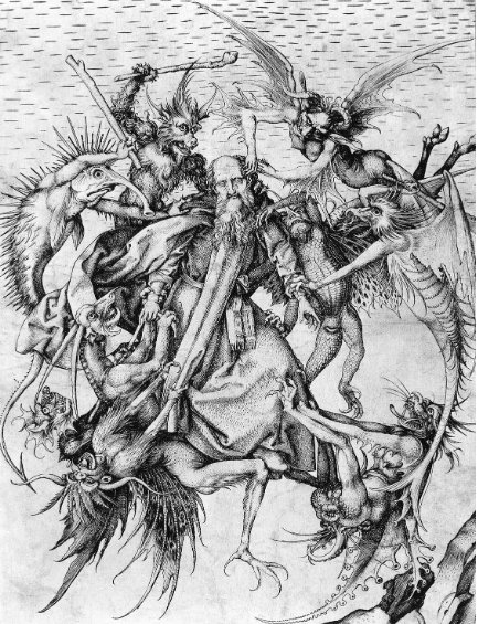 <p>Martin Schongauer (c. 1480–1490), engraving </p><p>-how engraving could spread complex religious imagery and demonstrate technical skill. As Prior it was known that engraving couldn’t invoke the same emotional level as paintings </p>