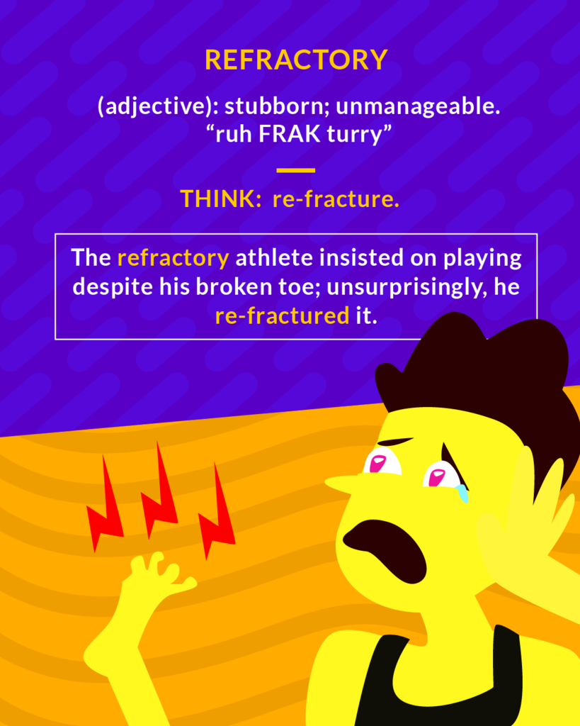 <p>(adj.) stubbornly resistant to authority or control</p>