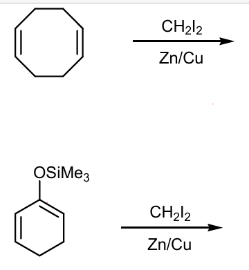 <p>Draw products of these Simmons-Smith reactions</p>